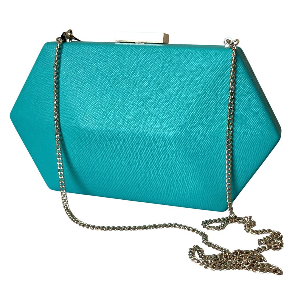 Olga Berg Turquoise Clutch Bag Chain Strap Evening Purse NWT